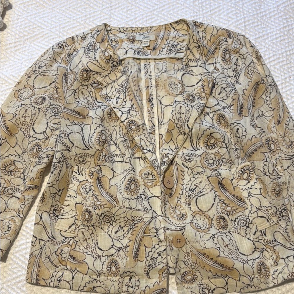 J. Jill Cream and Brown Paisley Blazer with Notched Lapel